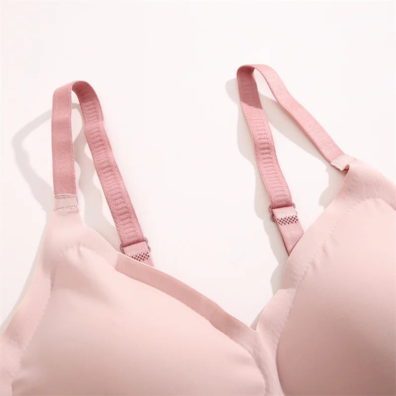 Seamless Bras Set for Women Push Up Bras Heart Pattern Bralette Sexy Low Rise Ice Silk Briefs Wavy Edge Underwear Set Female