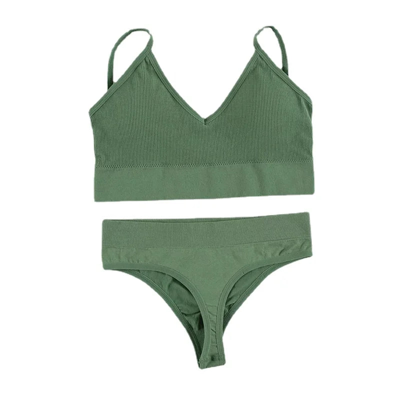 2Pcs Bra Set Underwear Set Women Panties Sexy G-String Seamless Bralette Female Lingerie Soft Tank Crop Top 2023 New
