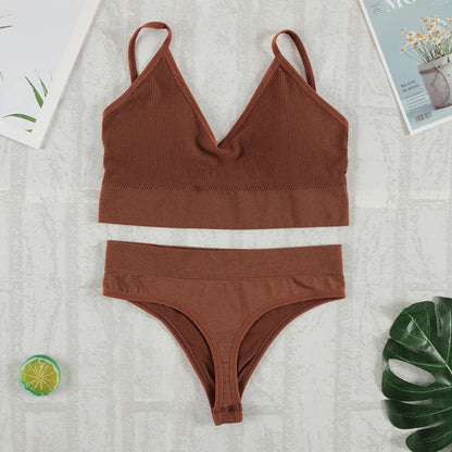 2Pcs Bra Set Underwear Set Women Panties Sexy G-String Seamless Bralette Female Lingerie Soft Tank Crop Top 2023 New