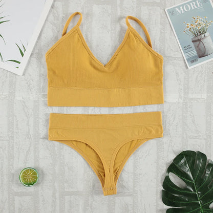 2Pcs Bra Set Underwear Set Women Panties Sexy G-String Seamless Bralette Female Lingerie Soft Tank Crop Top 2023 New