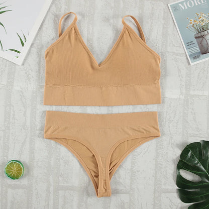 2Pcs Bra Set Underwear Set Women Panties Sexy G-String Seamless Bralette Female Lingerie Soft Tank Crop Top 2023 New