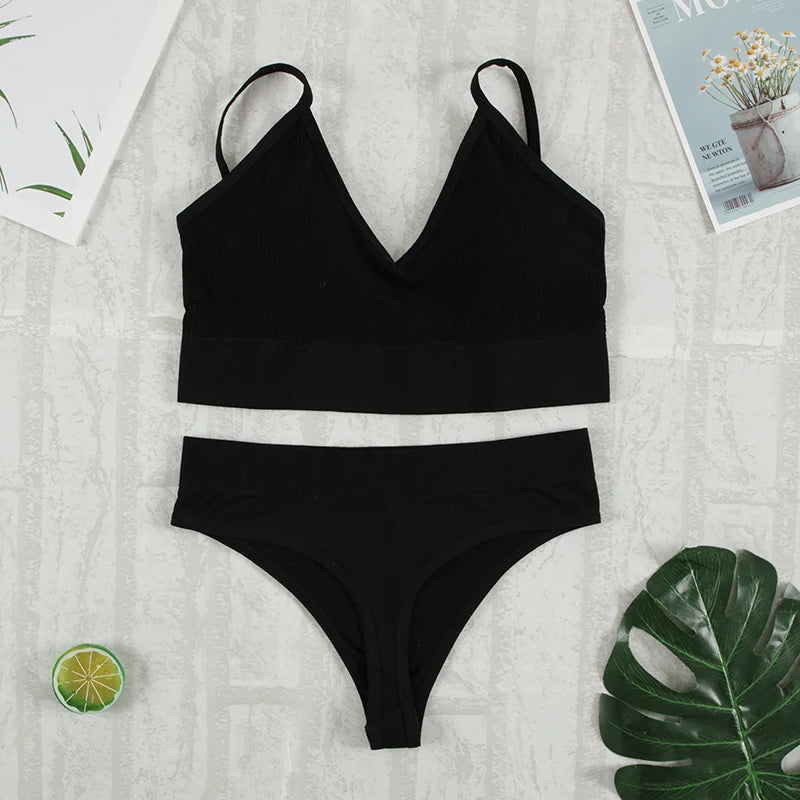 2Pcs Bra Set Underwear Set Women Panties Sexy G-String Seamless Bralette Female Lingerie Soft Tank Crop Top 2023 New