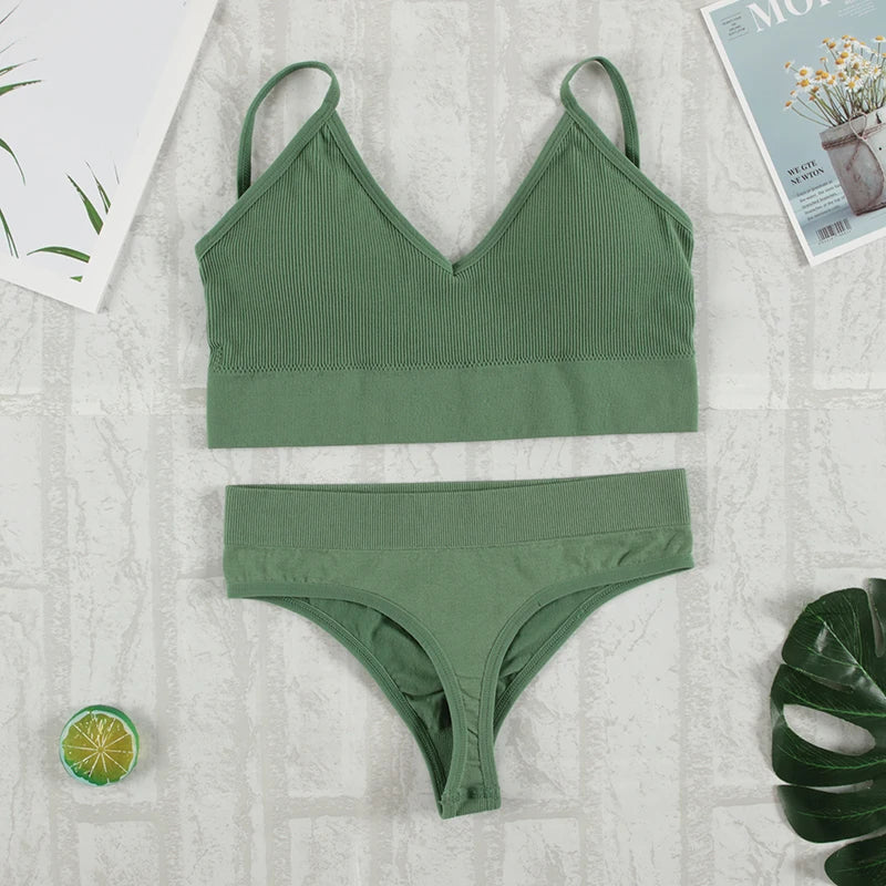 2Pcs Bra Set Underwear Set Women Panties Sexy G-String Seamless Bralette Female Lingerie Soft Tank Crop Top 2023 New