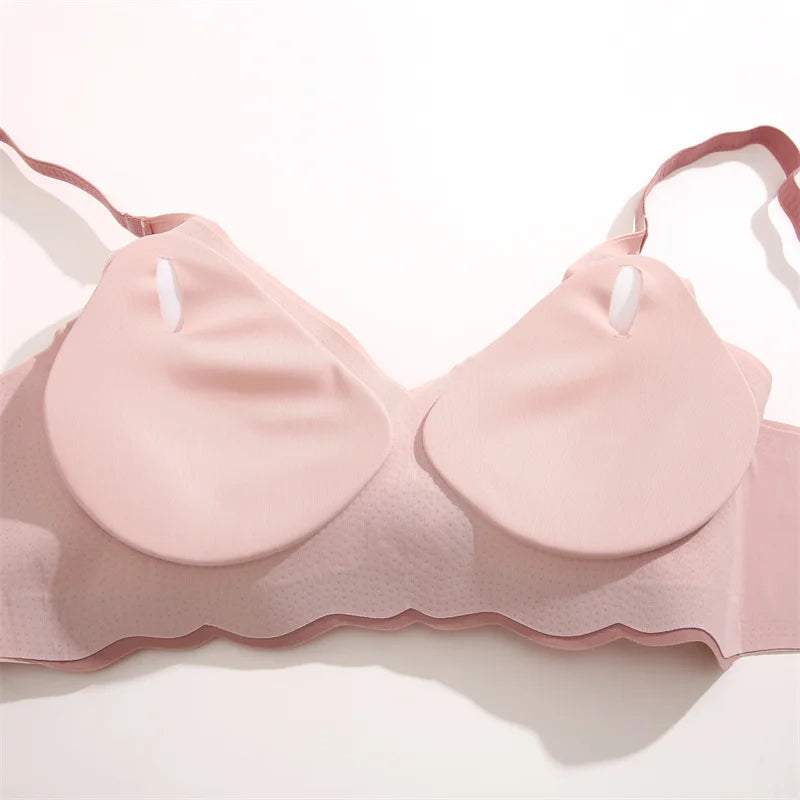 Seamless Bras Set for Women Push Up  Bras Heart Pattern Bralette Sexy Low Rise Ice Silk Briefs Wavy Edge Underwear Set Female