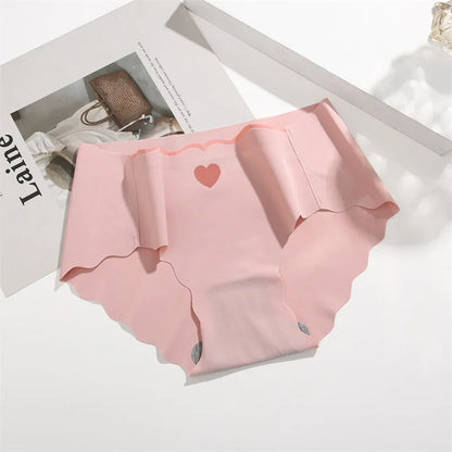 Seamless Bras Set for Women Push Up  Bras Heart Pattern Bralette Sexy Low Rise Ice Silk Briefs Wavy Edge Underwear Set Female