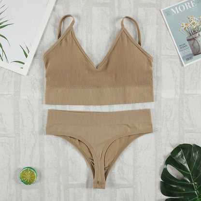2Pcs Bra Set Underwear Set Women Panties Sexy G-String Seamless Bralette Female Lingerie Soft Tank Crop Top 2023 New