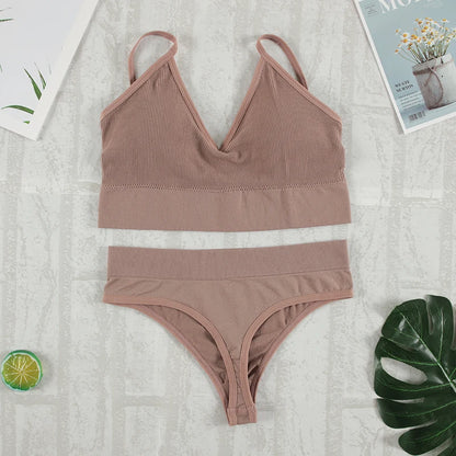 2Pcs Bra Set Underwear Set Women Panties Sexy G-String Seamless Bralette Female Lingerie Soft Tank Crop Top 2023 New