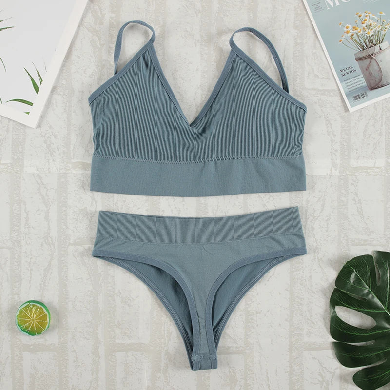 2Pcs Bra Set Underwear Set Women Panties Sexy G-String Seamless Bralette Female Lingerie Soft Tank Crop Top 2023 New