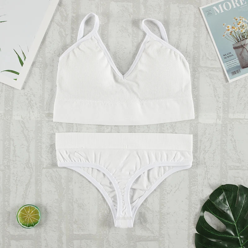 2Pcs Bra Set Underwear Set Women Panties Sexy G-String Seamless Bralette Female Lingerie Soft Tank Crop Top 2023 New