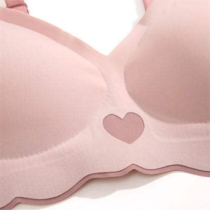 Seamless Bras Set for Women Push Up  Bras Heart Pattern Bralette Sexy Low Rise Ice Silk Briefs Wavy Edge Underwear Set Female