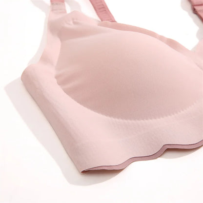 Seamless Bras Set for Women Push Up  Bras Heart Pattern Bralette Sexy Low Rise Ice Silk Briefs Wavy Edge Underwear Set Female